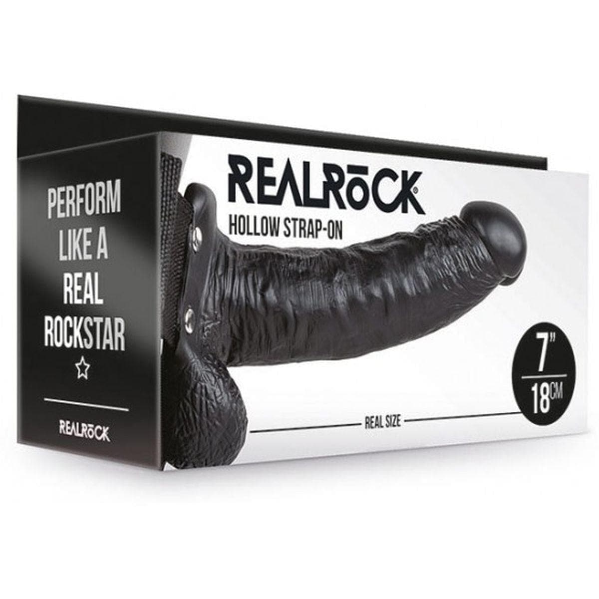 Strap-on Oco RealRock com Testiculos, Preto 18cm Ø4cm Brinquedos sexuais RealRock   