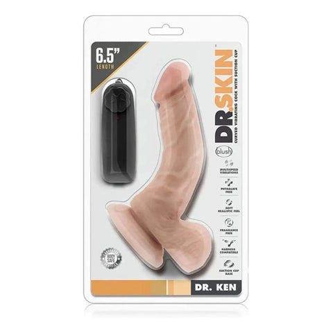 Vibrador Dr. Skin com comando, Dr. Ken, 17cm Ø3.5cm, vibração regulável  Blush Novelties   