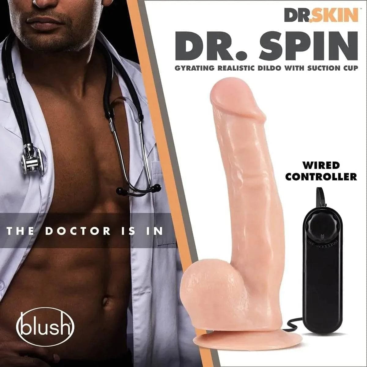 Vibrador Dr. Skin Rotativo Dr. Spin, 21.5cm Ø4cm, vibração regulável  Blush Novelties   